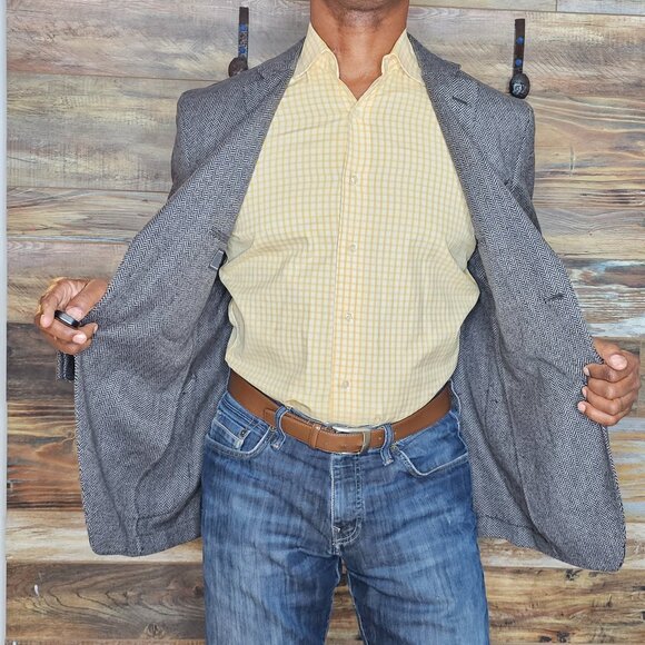 Q by Flynt Wool Cashmere Herringbone Dual Vent Unconstructed Blazer Jacket 42R - Picture 9 of 11